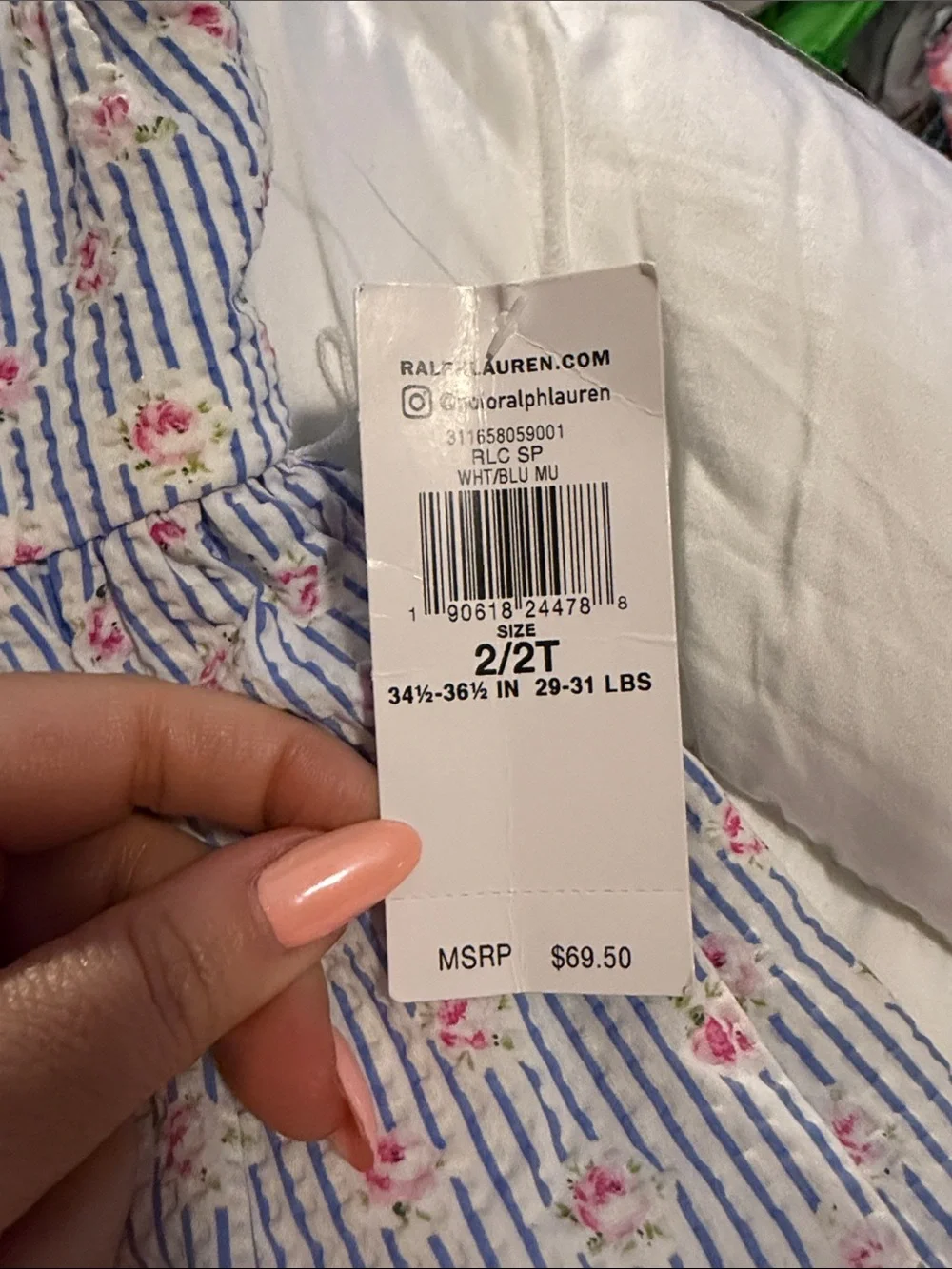 Polo Ralph Lauren Blue & White Striped Floral Sundress - 2T NWT